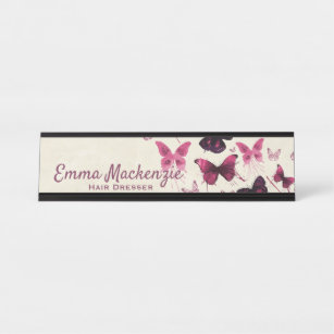 Personalized School Counselor Office Desk Name Plaque Colored Chevron with Butterflies