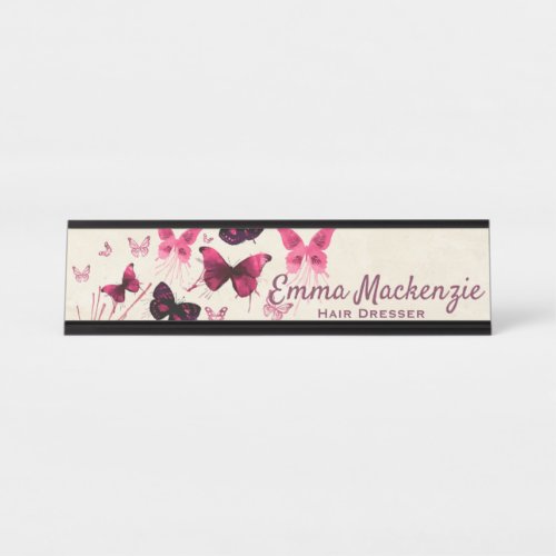 Butterflies Purple Desk Name Plate Station Sign