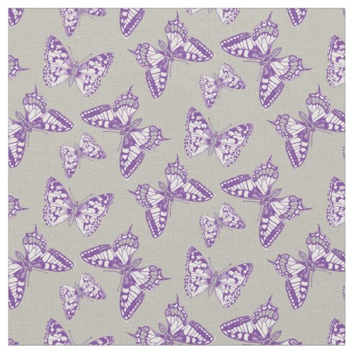 Butterflies purple inked sketched art pattern fabric
