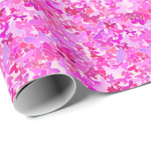 Butterflies, purple, lavender, pink wrapping paper