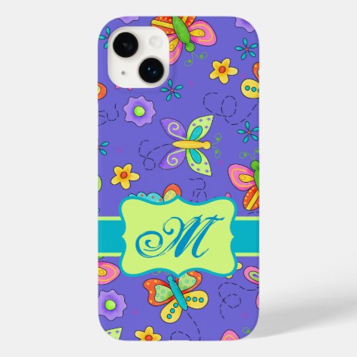 Butterflies Purple Modern Whimsy Monogram Case_Mate iPhone 14 Plus Case