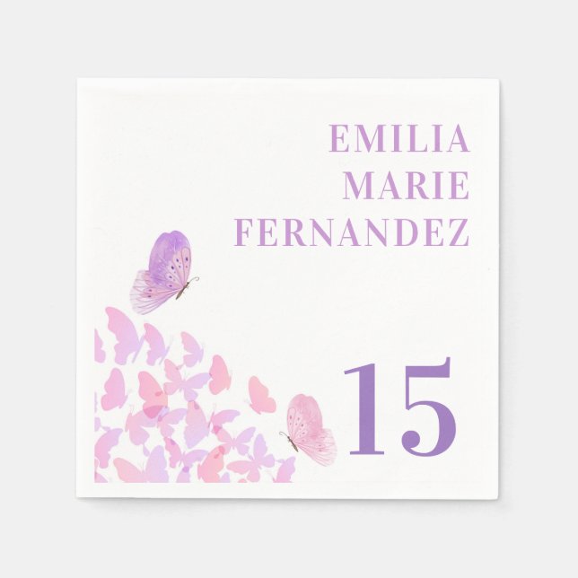 Butterflies Quinceañera Napkins (Front)