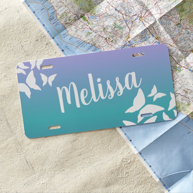 Butterflies Rainbow Ombré  Script License Plate (In Situ)