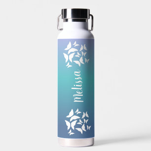Butterflies Rainbow Ombré Script Water Bottle