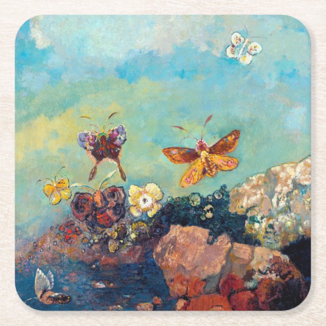 Butterflies, Redon Square Paper Coaster (Front)