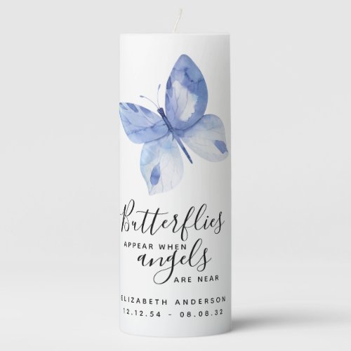 Butterflies Remembrance Memorial Tribute Pillar Candle