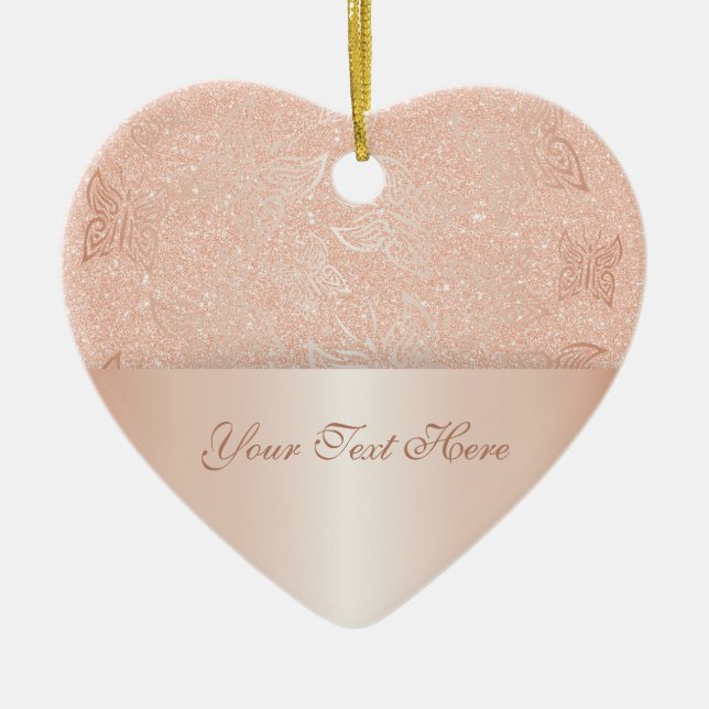 Butterflies Rose Gold Personalize Ceramic Ornament (Front)