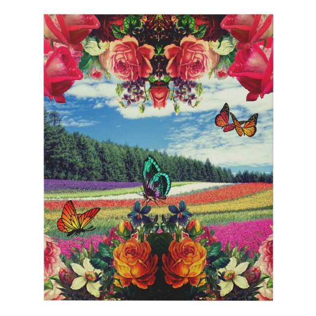 Butterflies Roses Faux Canvas Print (Front)
