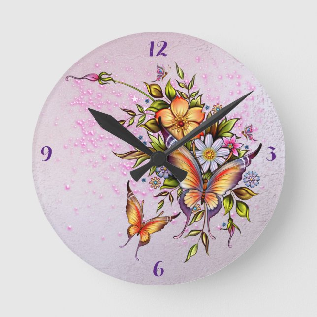 *Butterflies -Round (Medium) Clock (Front)