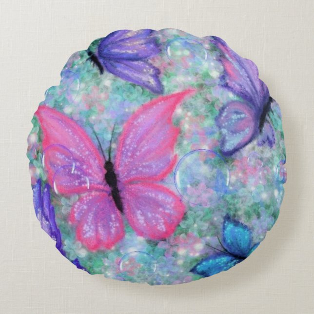 Butterflies Round Pillow (Front)