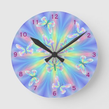 Butterflies Round The Clock! Round Clock by CoolCurves at Zazzle
