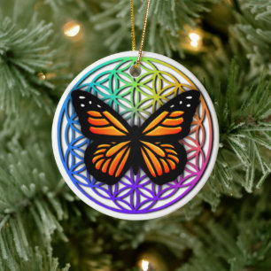 Butterflies sacred geometry flower of life ceramic ornament