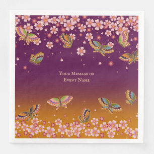 Butterflies Sakura Blossoms Gold Plum Personalized Paper Dinner Napkins