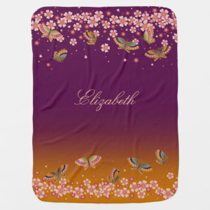 Butterflies & Sakura Blossoms Plum Personalized Baby Blanket