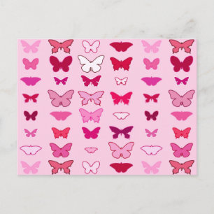 Butterflies, shades of pink and fuchsia postcard