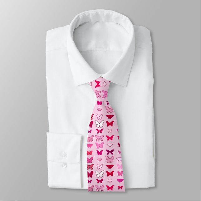 Butterflies, shades of pink and fuchsia tie (Tied)