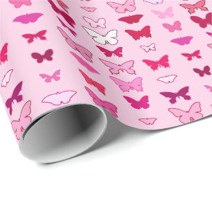 Butterflies, shades of pink and fuchsia wrapping paper