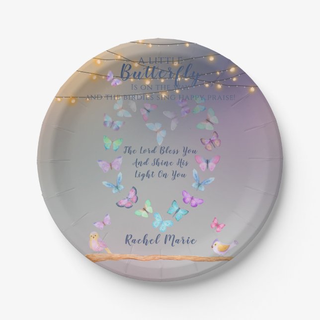 Butterflies Shape Heart Pastel Colors Paper Plates (Front)