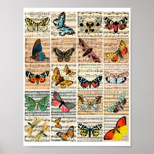 Butterflies Sheet Music Vintage Ephemera Art