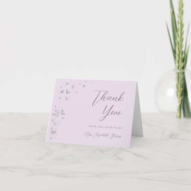 Butterflies Silver Glitter Bridal Shower Folded Thank You Card (Front)