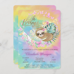 Butterflies,Sleeping Sloth Tie Dye Baby Shower Invitation