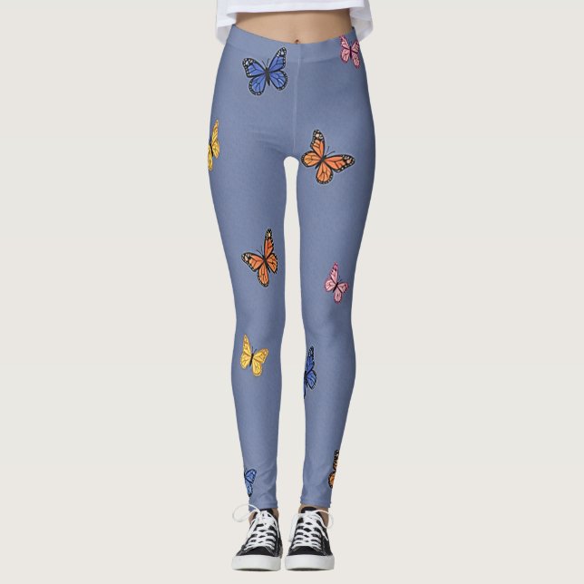  Butterflies Soft Blue  Leggings (Front)