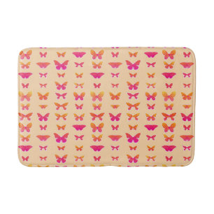 Butterflies, soft orange, coral pink, gold bathroom mat