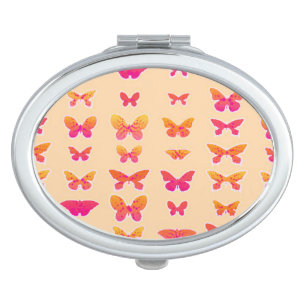 Butterflies, soft orange, coral pink, gold mirror for makeup