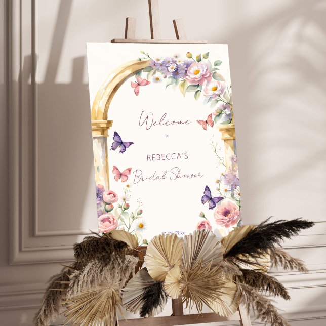 Butterflies spring summer bridal shower welcome foam board (Butterflies spring summer bridal shower welcome sign board lifetime of butterflies pastel arch)