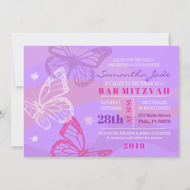 BUTTERFLIES & STARS Bat Mitzvah Invitation (Front)