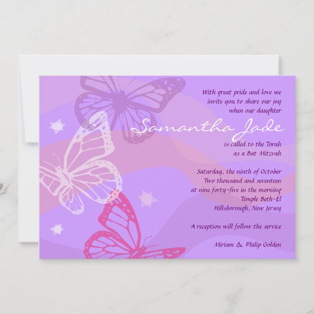 BUTTERFLIES & STARS Bat Mitzvah Invitation (Front)