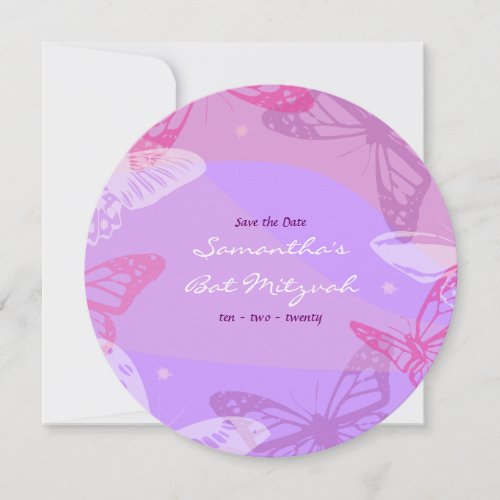 BUTTERFLIES  STARS Round Bat Mitzvah Invitation