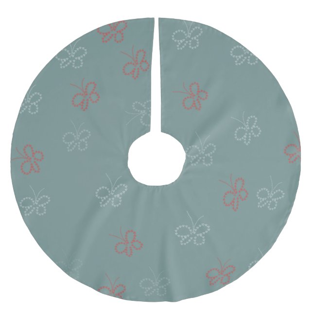 Butterflies Stars Sage Green Brushed Polyester Tree Skirt (Front)