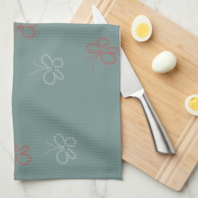 Butterflies Stars Sage Green Kitchen Towel (Quarter Fold)