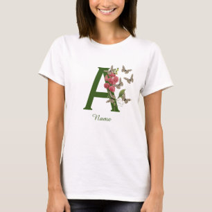 Butterflies Sweet Pea Monogram Initial A Name T-Shirt