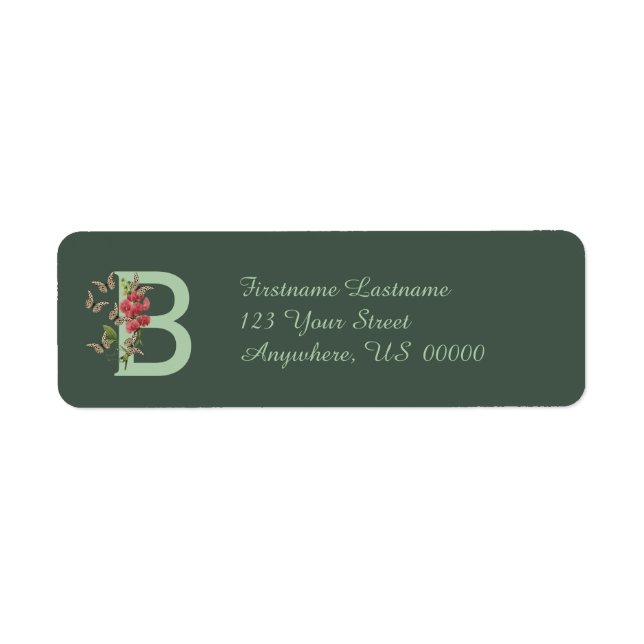 Butterflies Sweet Pea Monogram Initial B Address  Label (Front)