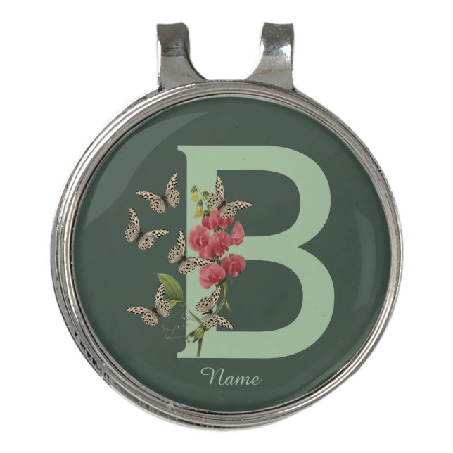 Butterflies Sweet Pea Monogram Initial B Name    Golf Hat Clip (Front)