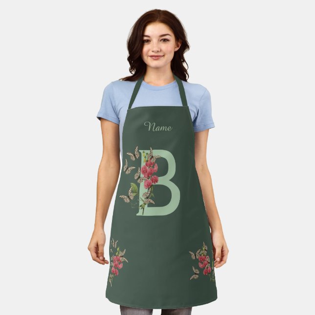 Butterflies Sweet Pea Monogram Initial B Your Name Apron (Worn)