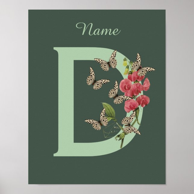 Butterflies Sweet Pea Monogram Initial D Name    Poster (Front)
