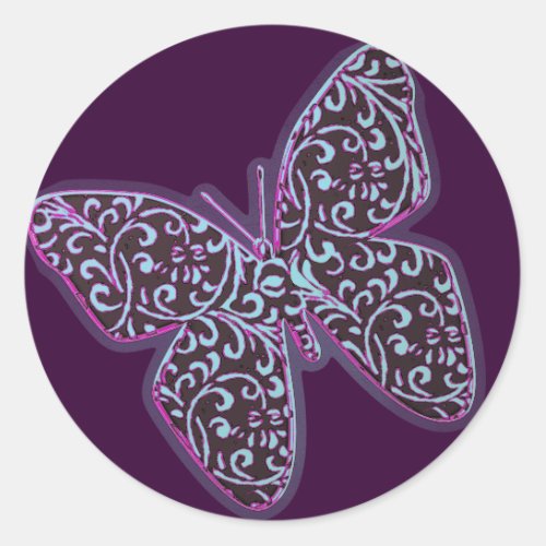 Butterflies Swirl Purple Classic Round Sticker