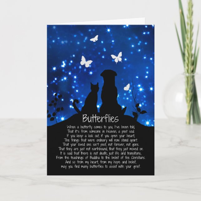 Butterflies Sympathy Card With Dog and Cat (Front)