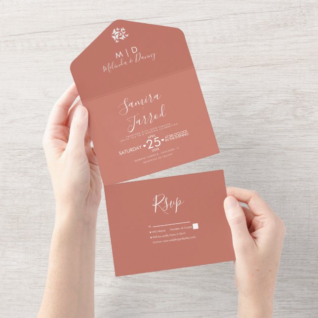 Butterflies  Terracotta Earthy Wedding All In One Invitation (Tearaway)