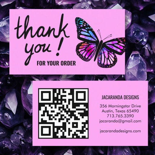 Customizable Butterflies Thank You for Your Order QR Code Business Card