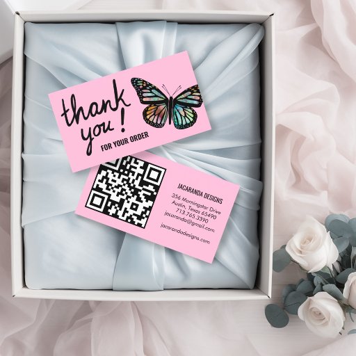 Customizable Butterflies Thank You for Your Order QR Code Business Card