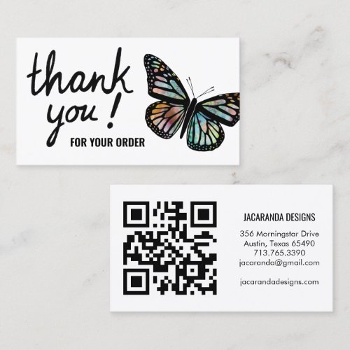 Butterflies Thank You for Your Order QR Code Business Card