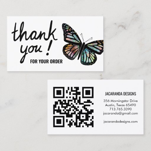 Customizable Butterflies Thank You for Your Order QR Code Business Card