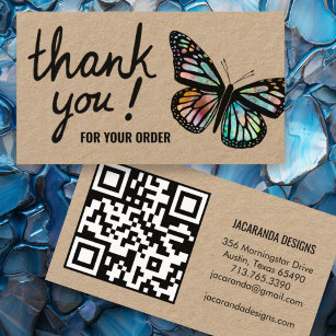 Butterflies Thank You for Your Order QR Code Kraft Business Card