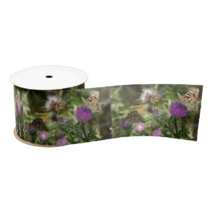 Butterflies Thorn Nature Photo Wide Satin Ribbon