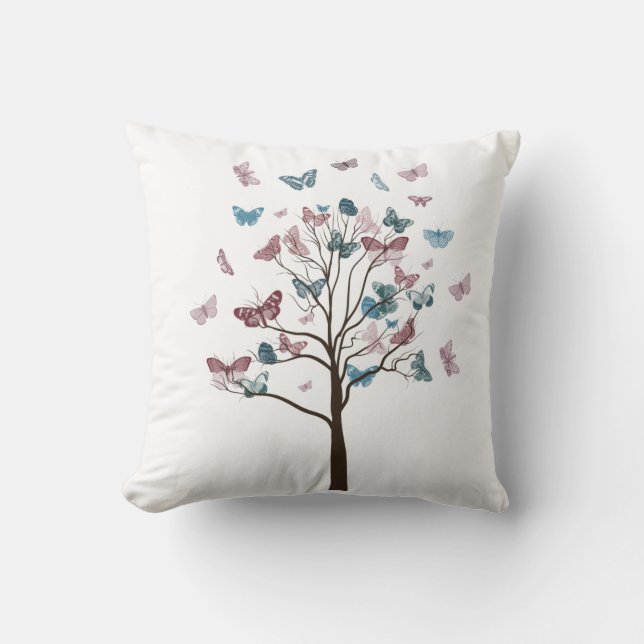 Butterflies Tree Throw Pillow (Front)