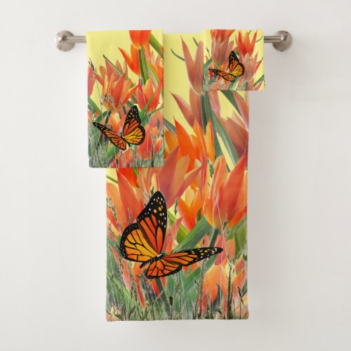 Butterflies  Tulips Bath Towel Set